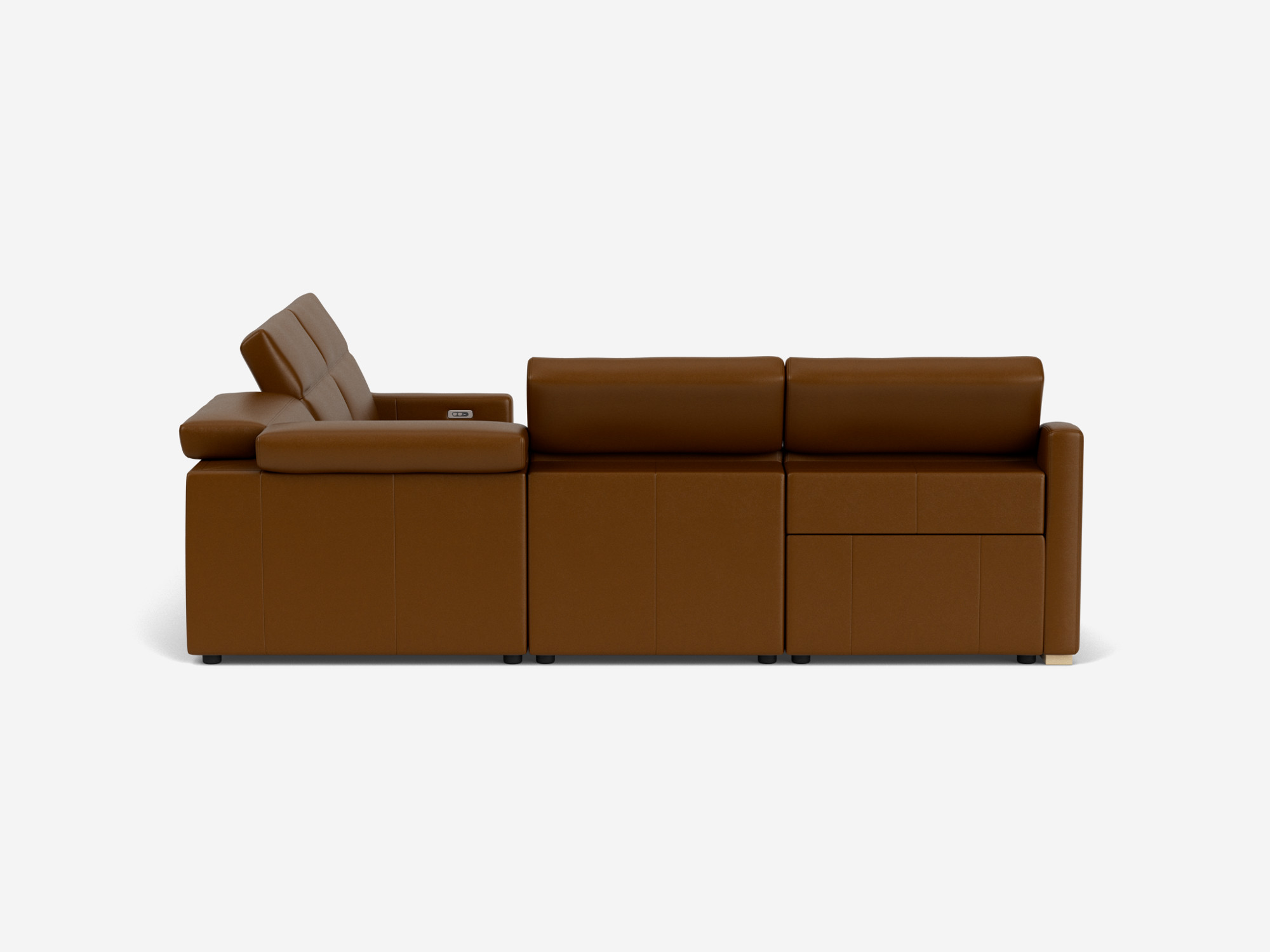 Brown leather reclining sectional sofa left hand back view